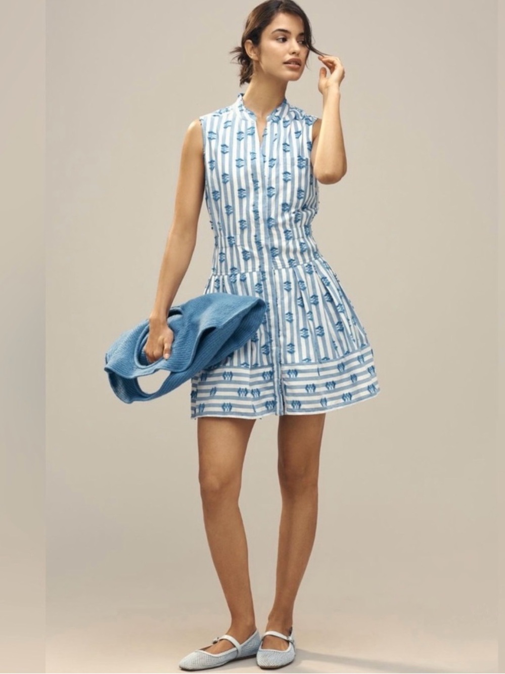 Maeve Blue & White Striped Floral Mini Dress